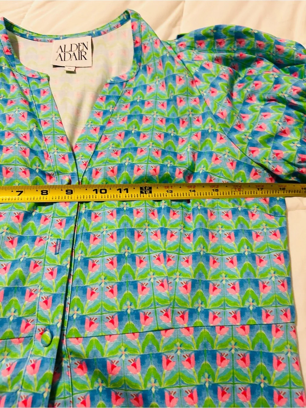 Alden Adair Bright Floral Border Tunic - Turquoise & Pink - M - $298 Original - Picture 6 of 7